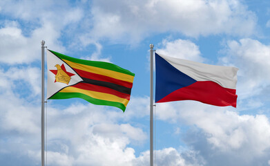 Czech Republic and Zimbabwe flags, country relationship concept