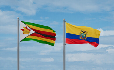 Ecuador and Zimbabwe flags, country relationship concept