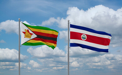 Costa Rico and Zimbabwe flags, country relationship concept