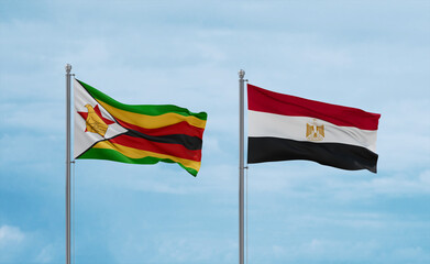Egypt and Zimbabwe flags, country relationship concept