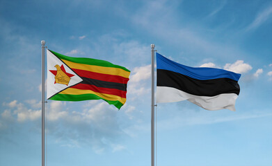 Estonia and Zimbabwe flags, country relationship concept