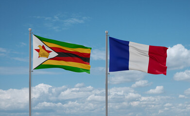 Zimbabwe and France flags, country relationship concept