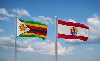 Zimbabwe and French Polynesia flags, country relationship concept