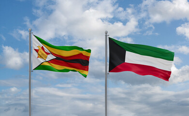 Kuwait and Zimbabwe flags, country relationship concept