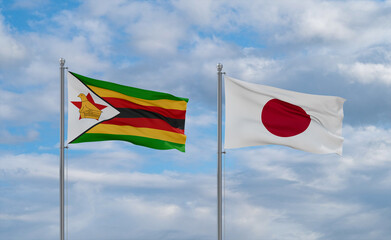 Japan and Zimbabwe flags, country relationship concept