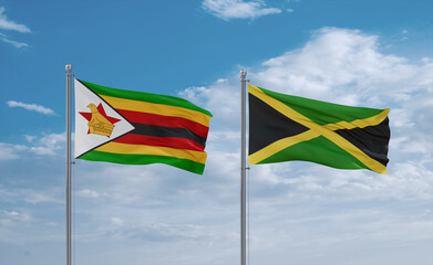 Jamaica and Zimbabwe flags, country relationship concept