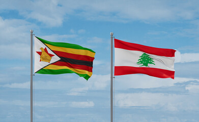 Lebanon and Zimbabwe flags, country relationship concept