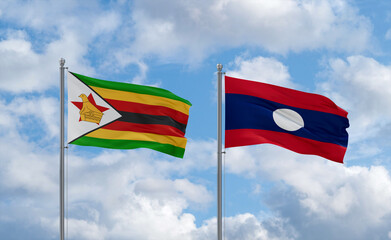 Laos and Zimbabwe flags, country relationship concept