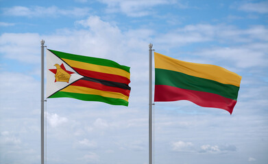 Lithuania and Zimbabwe flags, country relationship concept