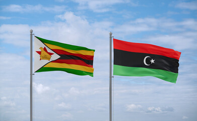 Libya and Zimbabwe flags, country relationship concept