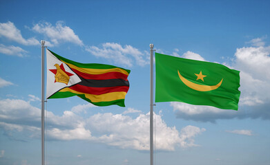Mauritania and Zimbabwe flags, country relationship concept