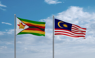 Malaysia and Zimbabwe flags, country relationship concept