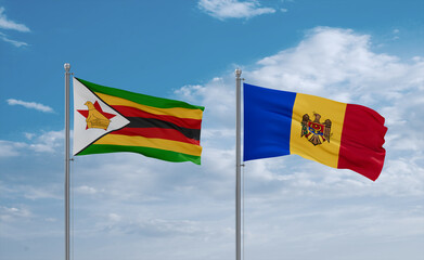 Moldova and Zimbabwe flags, country relationship concept