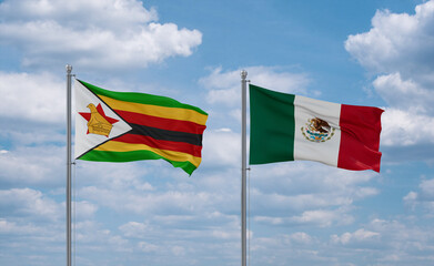 Mexico and Zimbabwe flags, country relationship concept