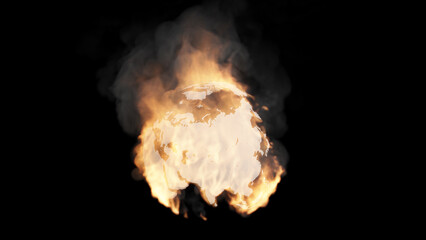 Globe, America, Europe, Asia. The continents of the Earth are on fire. Can be used as a video texture or background for design projects, scenes, etc.
