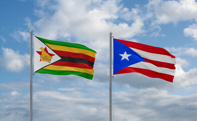 Puerto Rico and Zimbabwe flags, country relationship concept