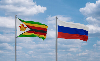 Russia and Zimbabwe flags, country relationship concept