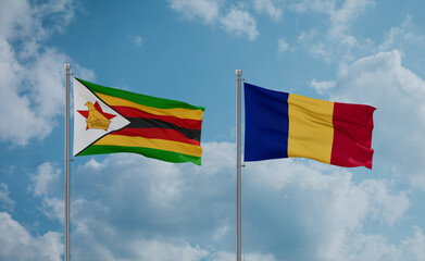 Romania and Zimbabwe flags, country relationship concept