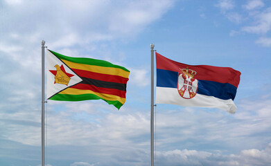 Serbia and Zimbabwe flags, country relationship concept