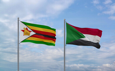 Sudan and Zimbabwe flags, country relationship concept