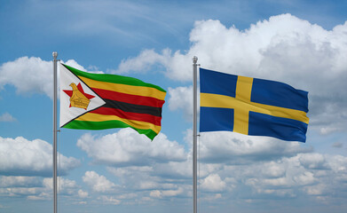 Sweden and Zimbabwe flags, country relationship concept