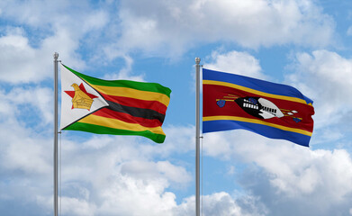 Eswatini and Zimbabwe flags, country relationship concept