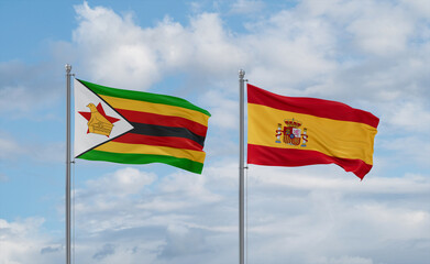Spain and Zimbabwe flags, country relationship concept