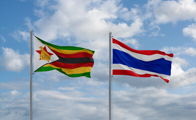 Thailand and Zimbabwe flags, country relationship concept