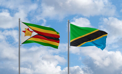 Tanzania and Zimbabwe flags, country relationship concept
