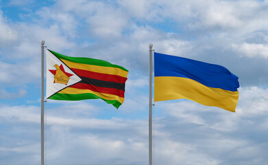 Ukraine and Zimbabwe flags, country relationship concept