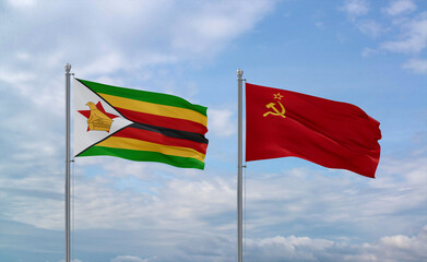 Soviet Union and Zimbabwe flags, country relationship concept