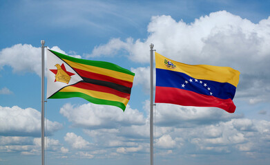 Venezuela and Zimbabwe flags, country relationship concept