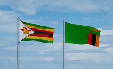Zambia and Zimbabwe flags, country relationship concept