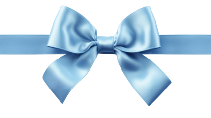Beautiful shiny silk blue bow isolated on transparent background, decorative design png element, clip art festive object.