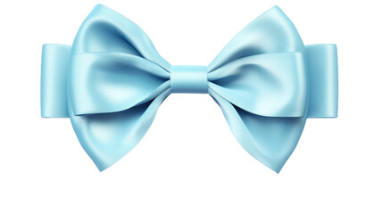 Beautiful shiny silk blue bow isolated on transparent background, decorative design png element, clip art festive object.