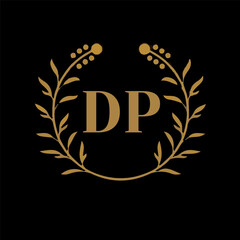 DP letter branding logo design with a leaf