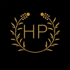 HP letter branding logo design with a leaf