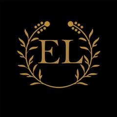 EL letter branding logo design with a leaf