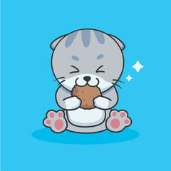 Vector illustration of cat kitten holding a cookies