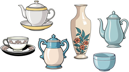 Stylish vector set of porcelain
