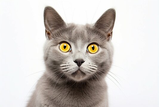 beautiful gray cat making eye contact with the camera
