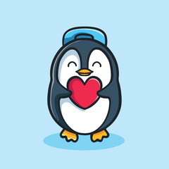 Vector illustration of male penguin holding heart love valentine