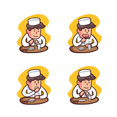 Vector illustration of man, boy fasting, breakfasting ramadhan, moslem for presentation
