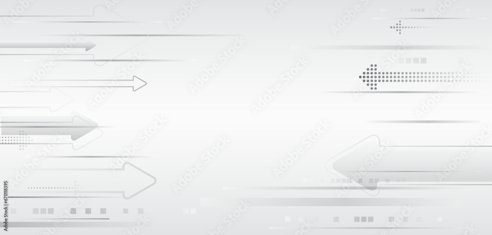 Aufkleber Grey background consisting of horizontal stripes of arrows, square particles, and shadow lines. Vector technology design for banner or presentation. Data transfer, Internet communications.