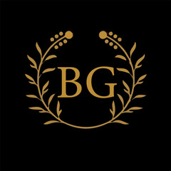 BG letter branding logo design with a leaf.