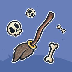 Vector illustration of witch broom for halloween sticker