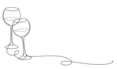 glass cheers line art style vector illustration. romantic wineglass continuous outline drawing