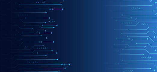 Hi-tech digital technology and engineering concept. Wide technology communication. Futuristic design for banner or presentation. The abstract circuit board is on a blue background.