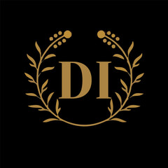 DI letter branding logo design with a leaf.