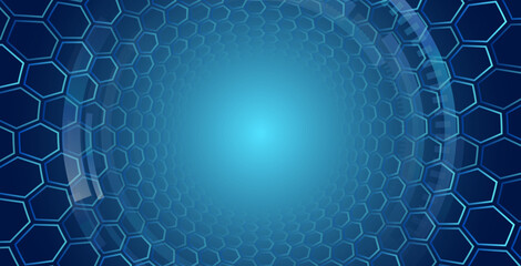 Hi-tech digital technology and engineering concept. Wide Sci fi template with perspective polygons. Abstract hexagons science on the blue background.